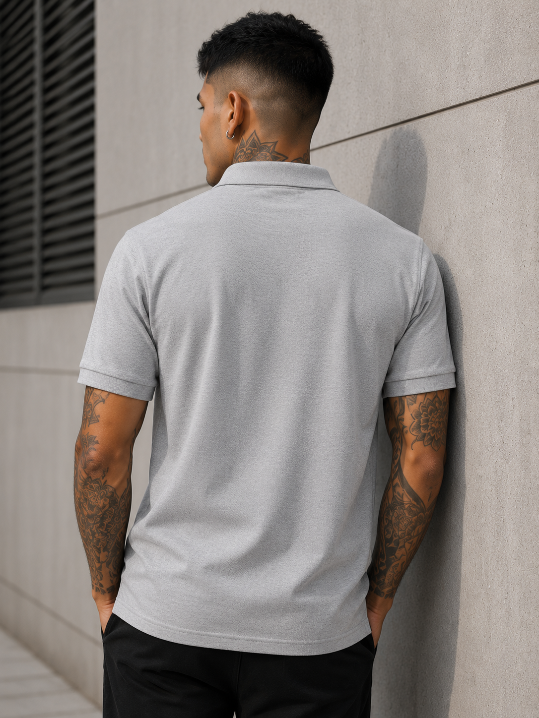 Men's Grey Melange Polo T-shirt