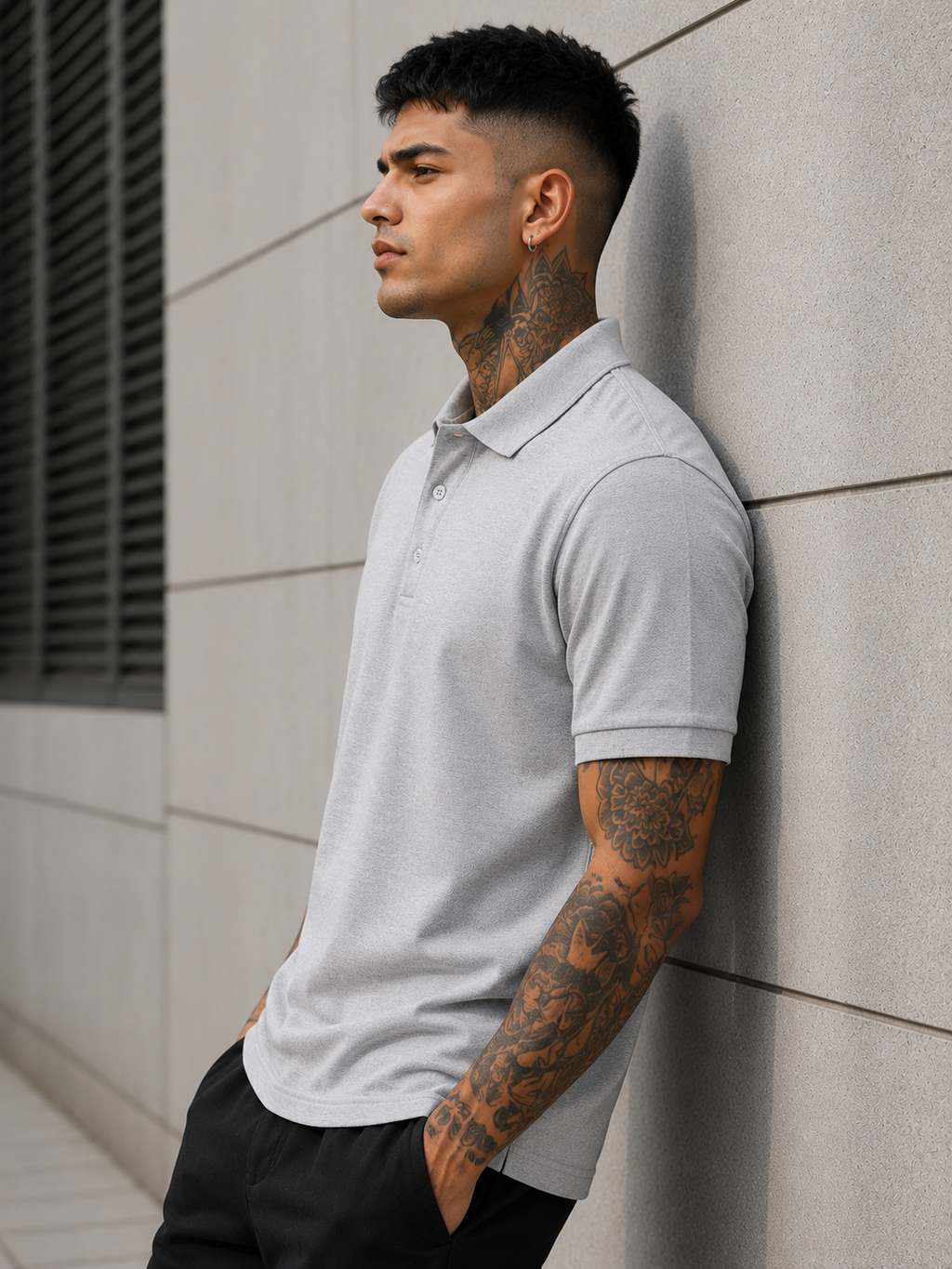 Men's Grey Melange Polo T-shirt