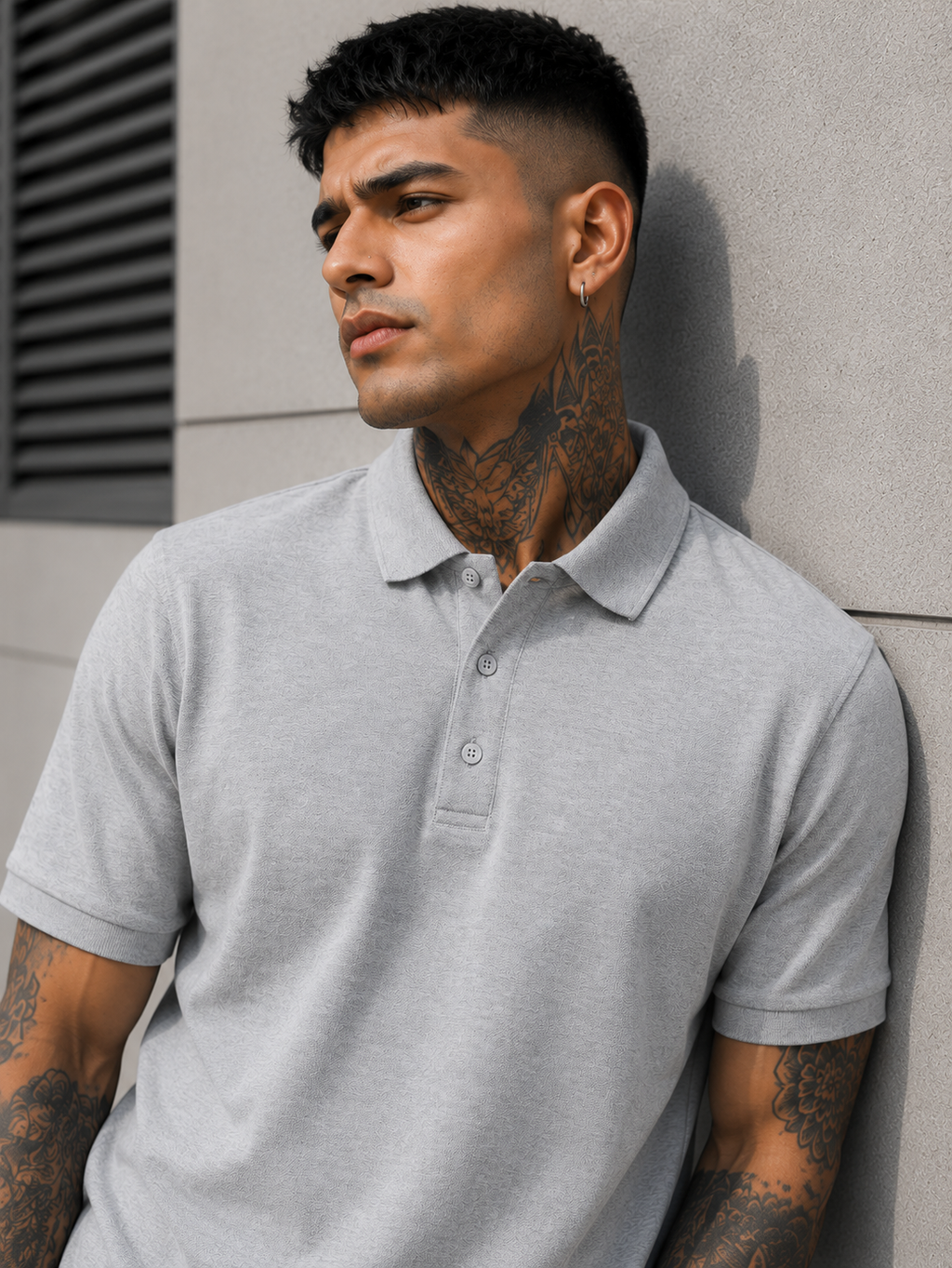 Men's Grey Melange Polo T-shirt