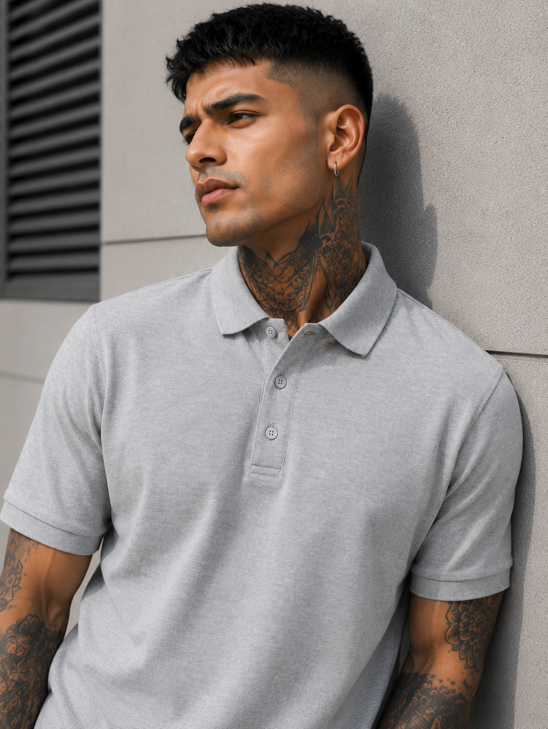 Men's Grey Melange Polo T-shirt