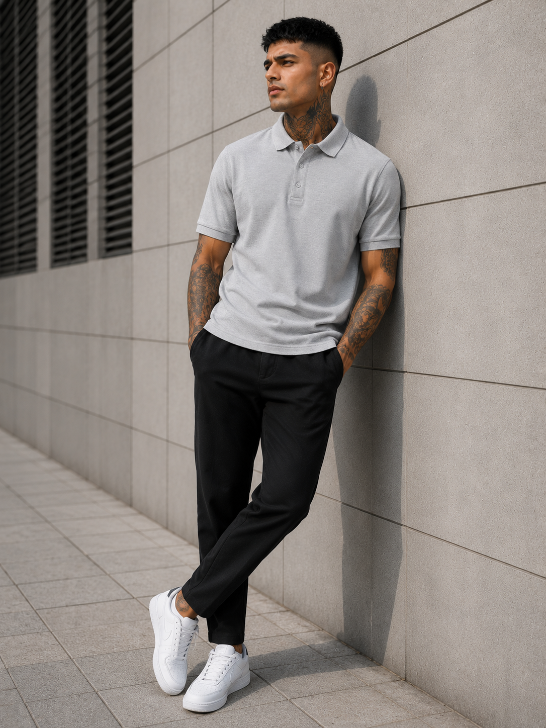 Men's Grey Melange Polo T-shirt