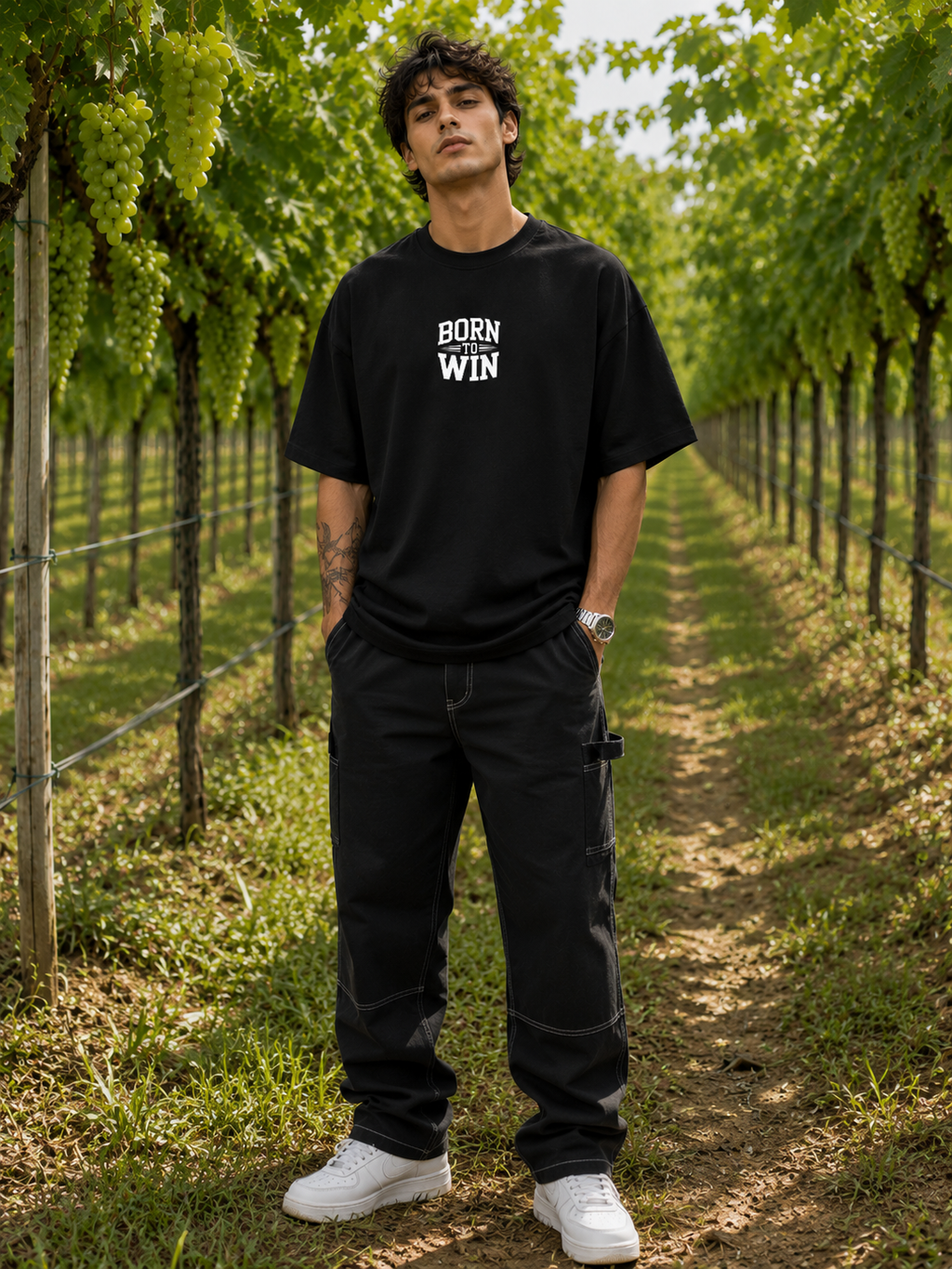 Men's Black BTW Typography Oversized T-shirt.