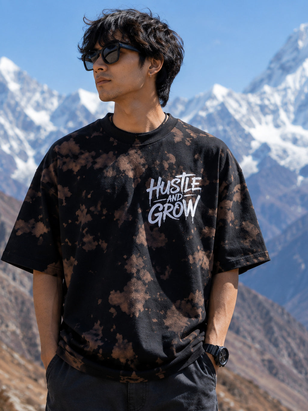 Men's Brown Black Oversized T-shirt