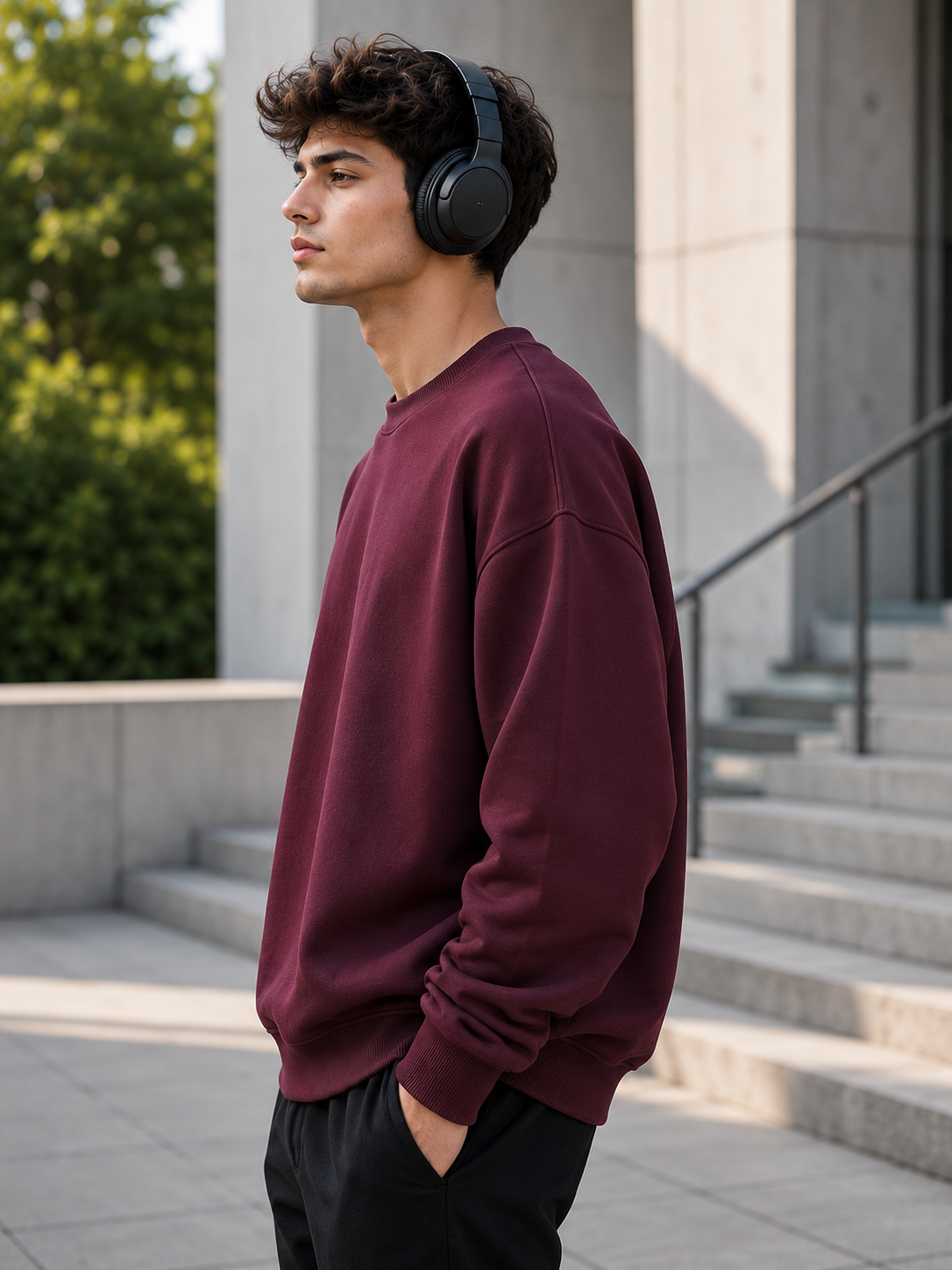 Men's Maroon Oversized Sweatshirt
