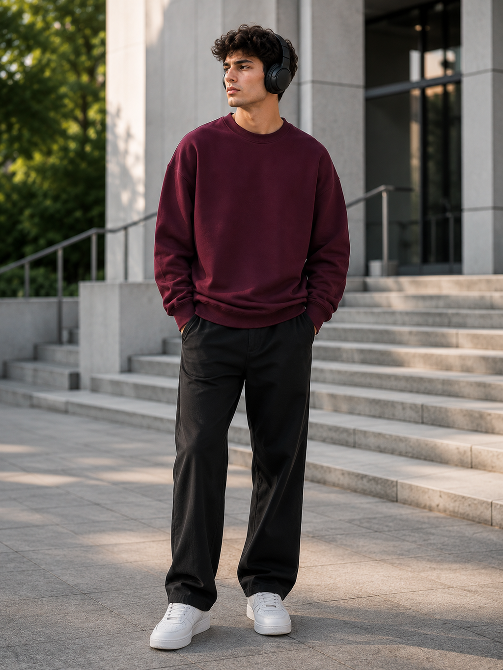 Men's Maroon Oversized Sweatshirt
