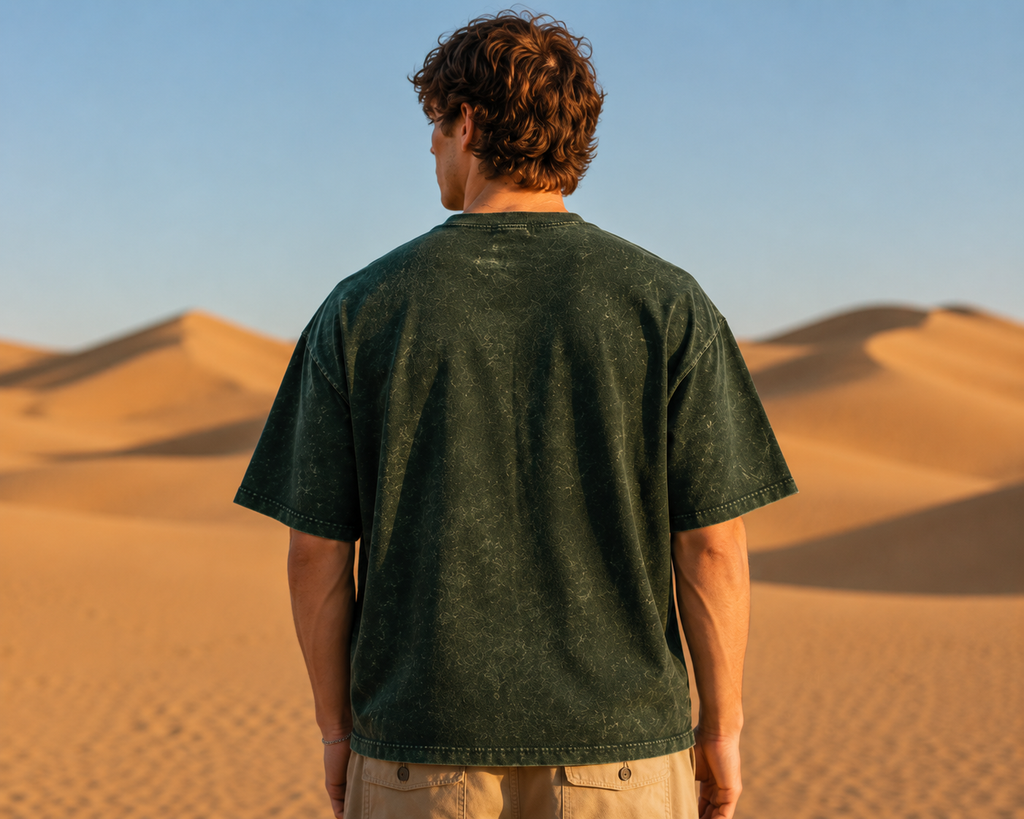 Men's Bottle Green Acid Wash Oversized T-shirt
