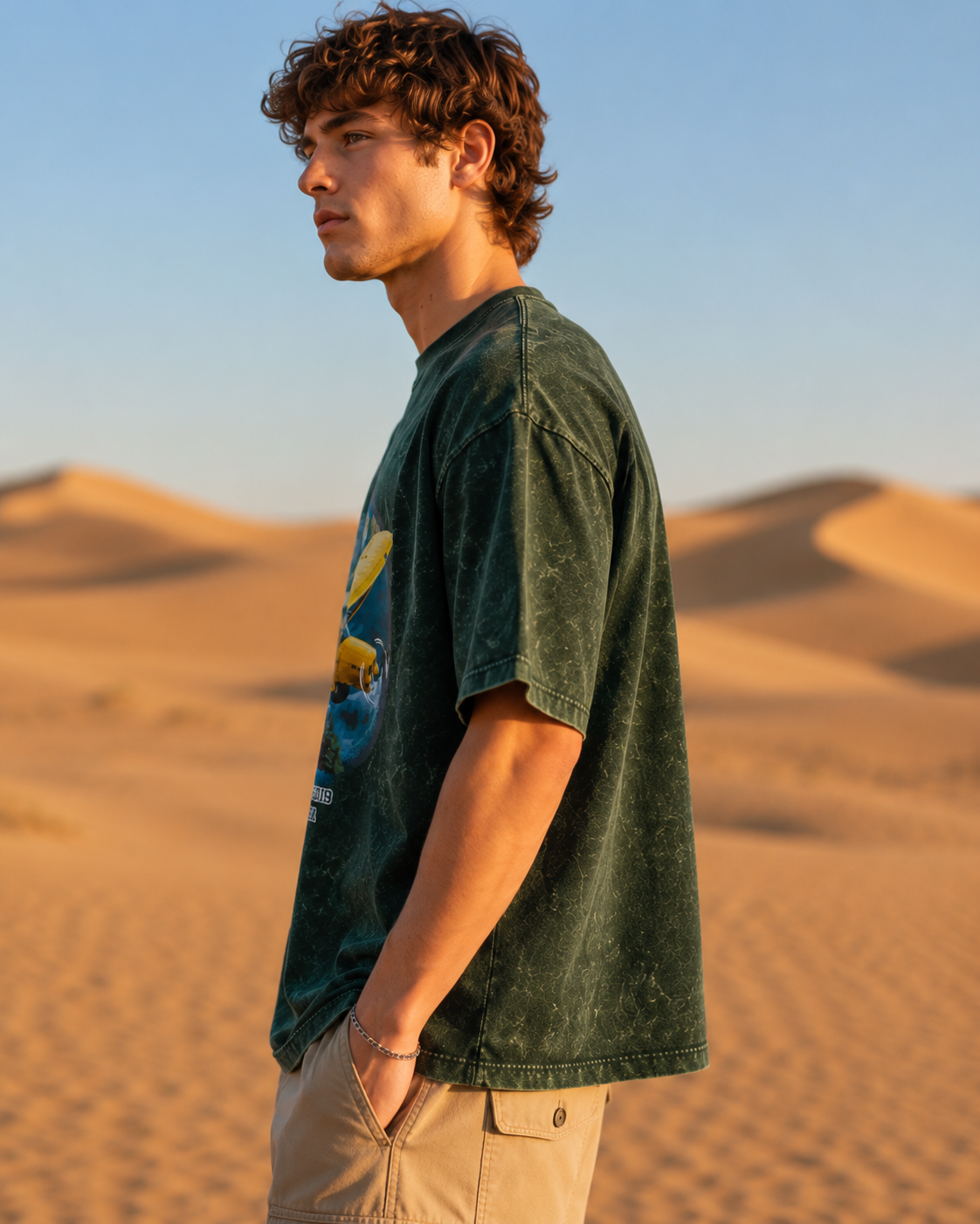 Men's Bottle Green Acid Wash Oversized T-shirt
