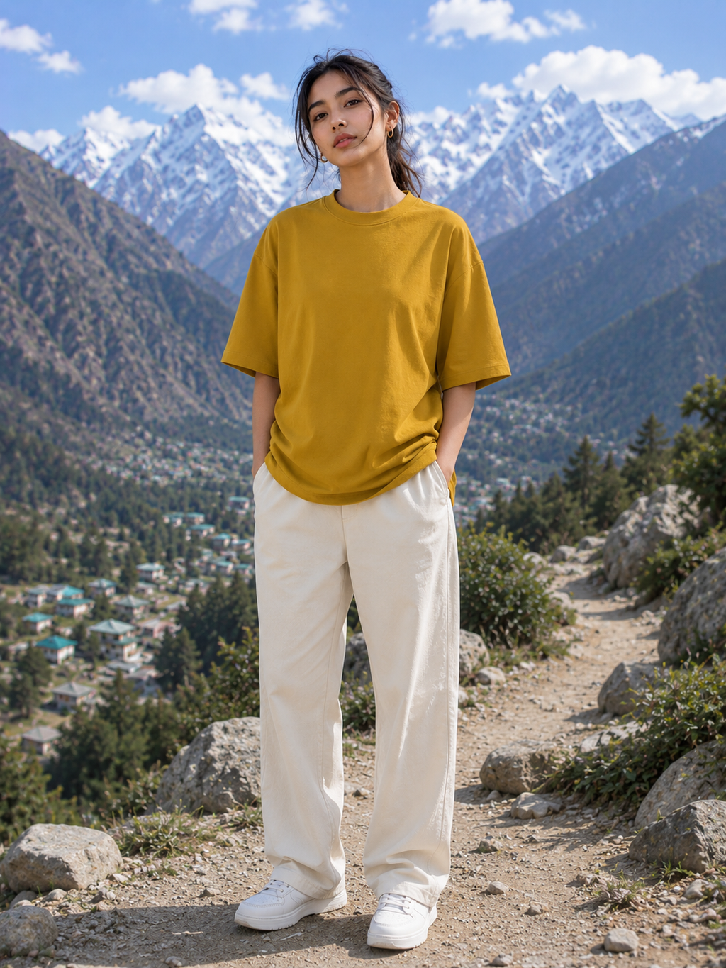 Women's Mustard Yellow Classic Oversized T-Shirt.