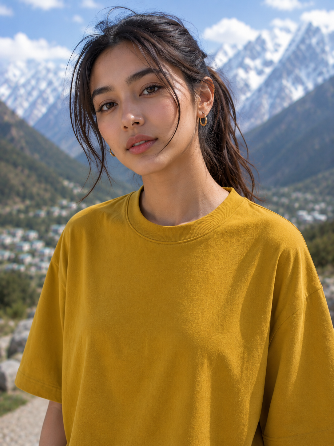 Women's Mustard Yellow Classic Oversized T-Shirt.