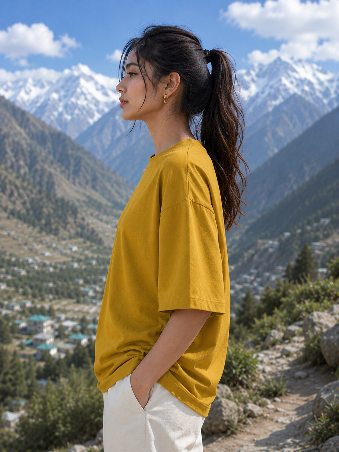 Women's Mustard Yellow Classic Oversized T-Shirt.