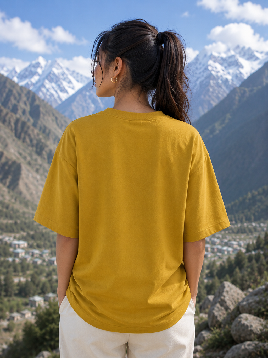 Women's Mustard Yellow Classic Oversized T-Shirt.
