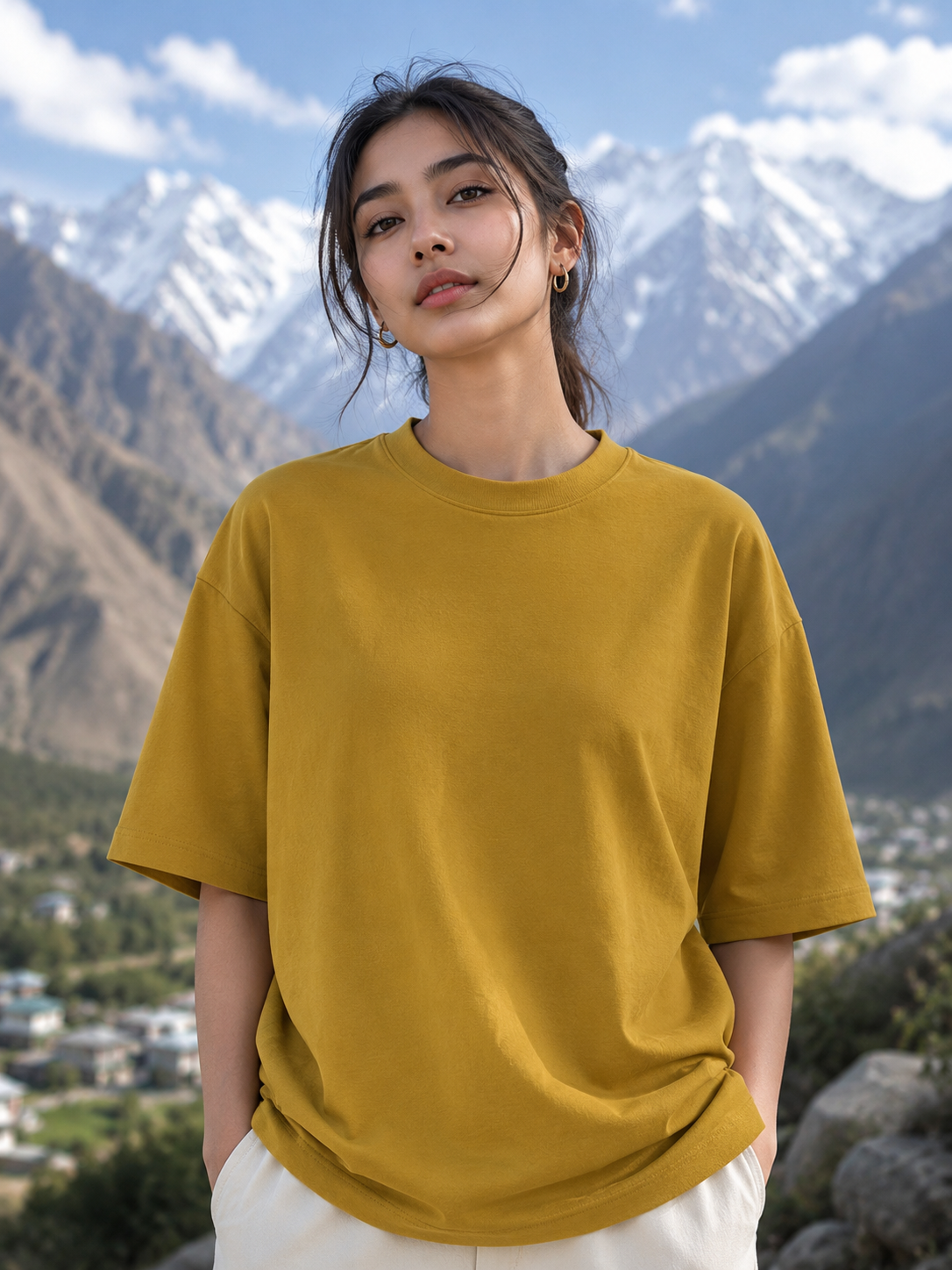 Women's Mustard Yellow Classic Oversized T-Shirt.