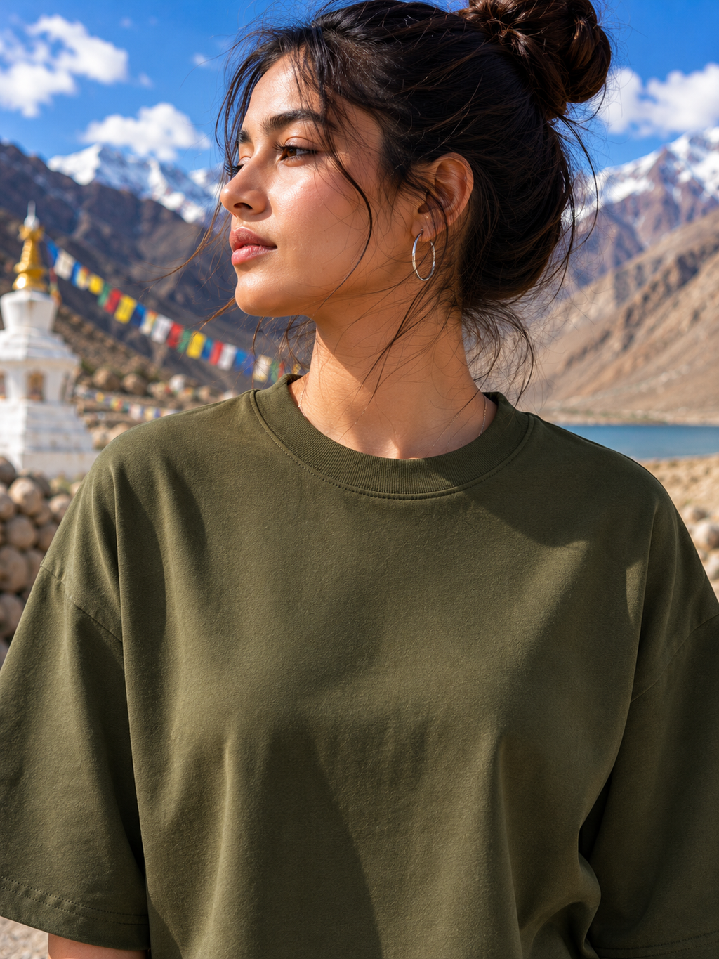Women's Olive Green Classic Oversized T-Shirt.