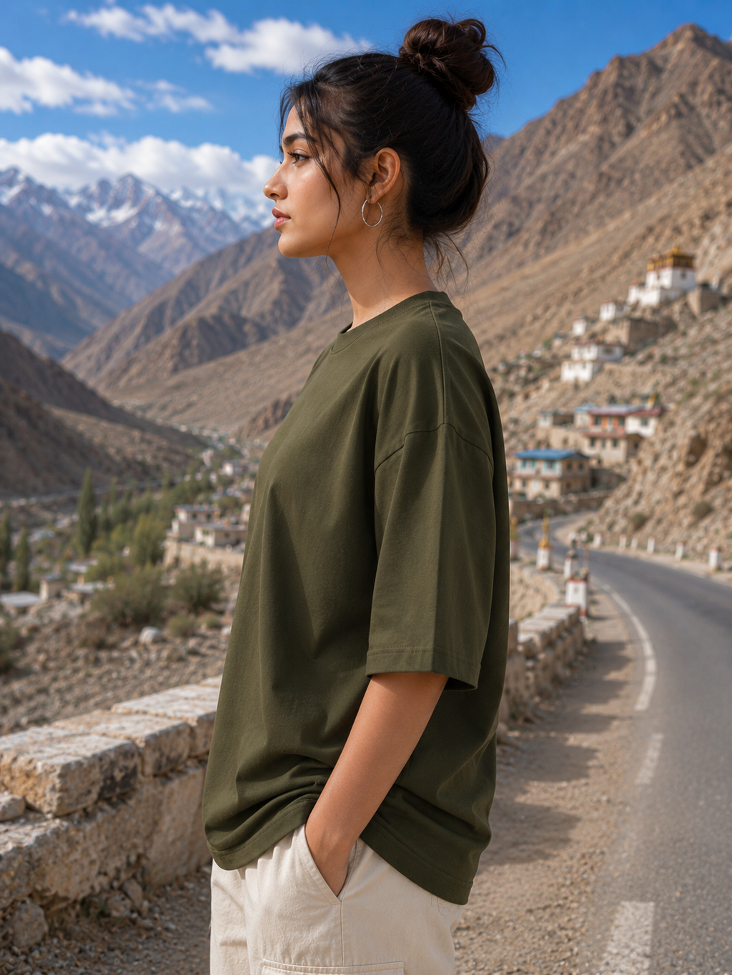 Women's Olive Green Classic Oversized T-Shirt.