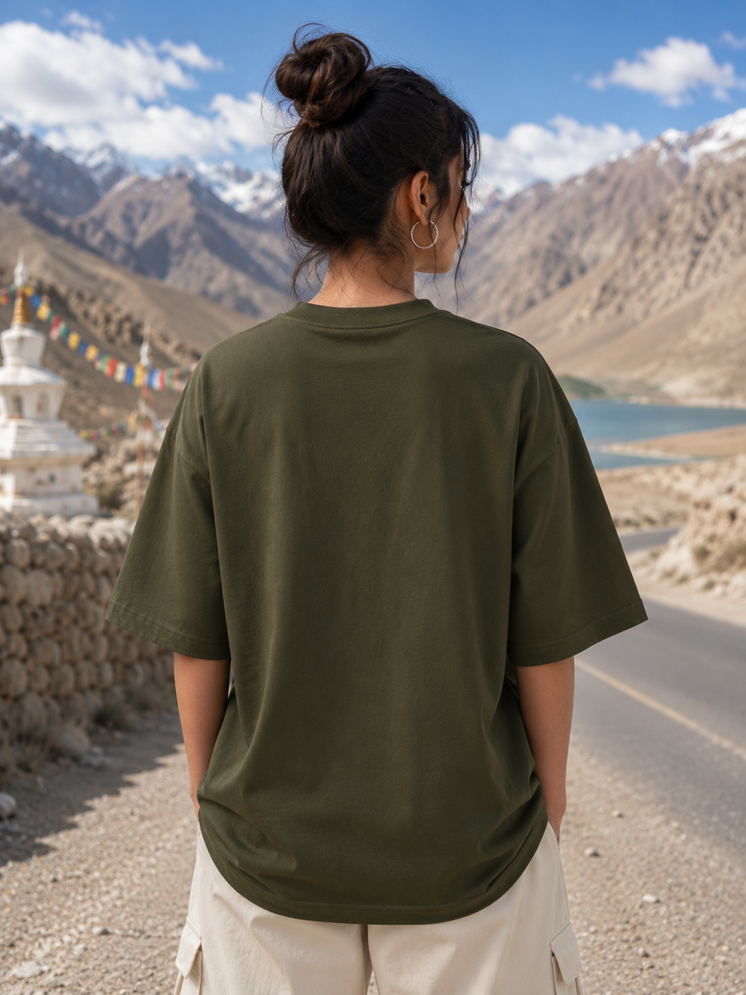 Women's Olive Green Classic Oversized T-Shirt.