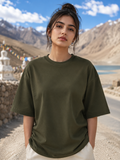Women's Olive Green Classic Oversized T-Shirt.