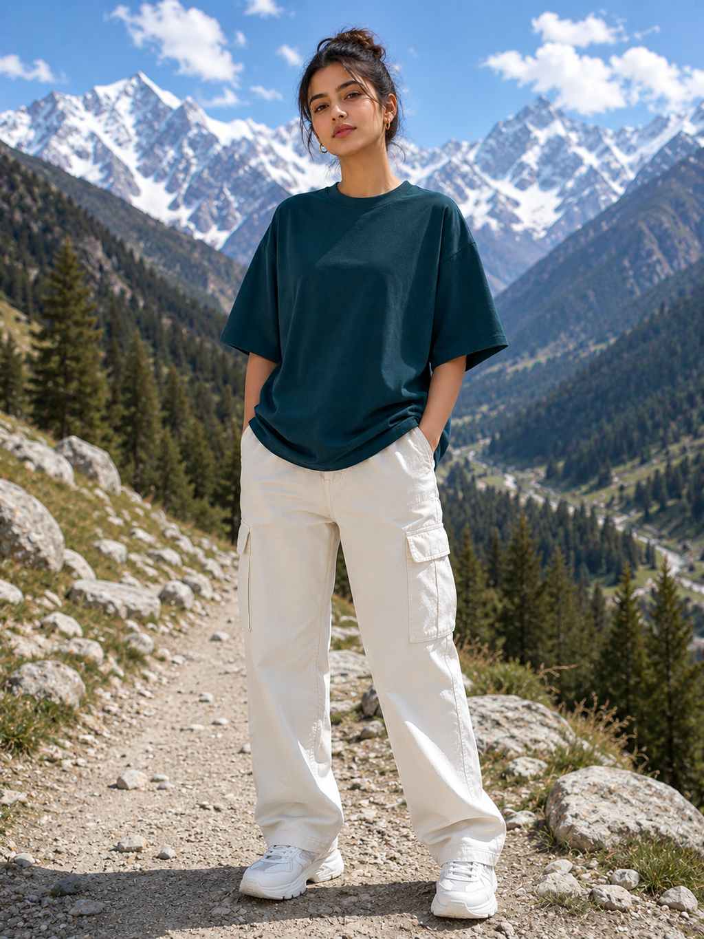 Women's Petrol Blue Classic Oversized T-Shirt.