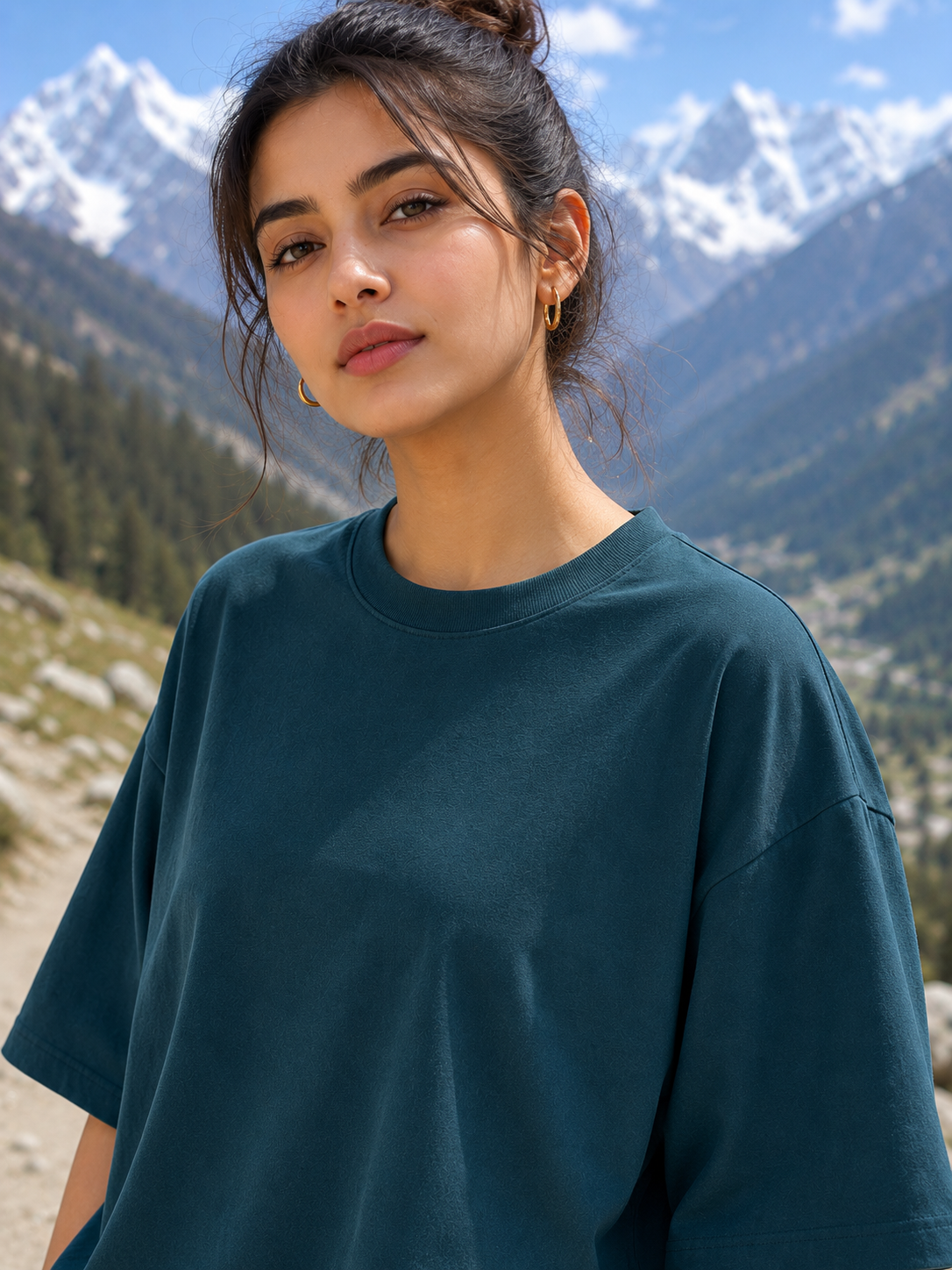 Women's Petrol Blue Classic Oversized T-Shirt.