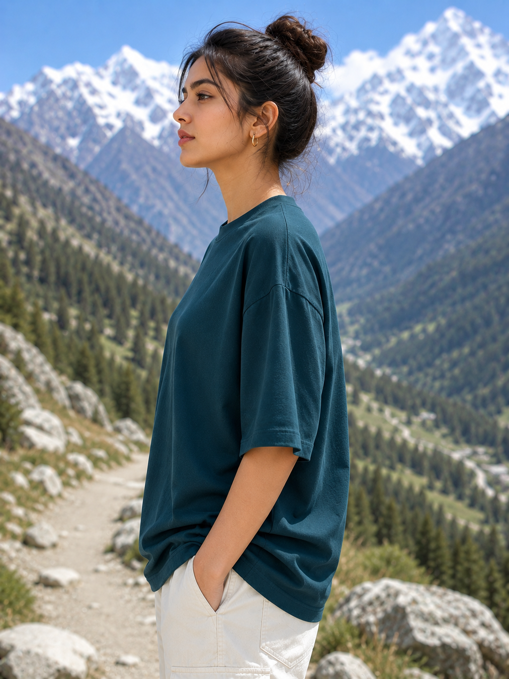 Women's Petrol Blue Classic Oversized T-Shirt.