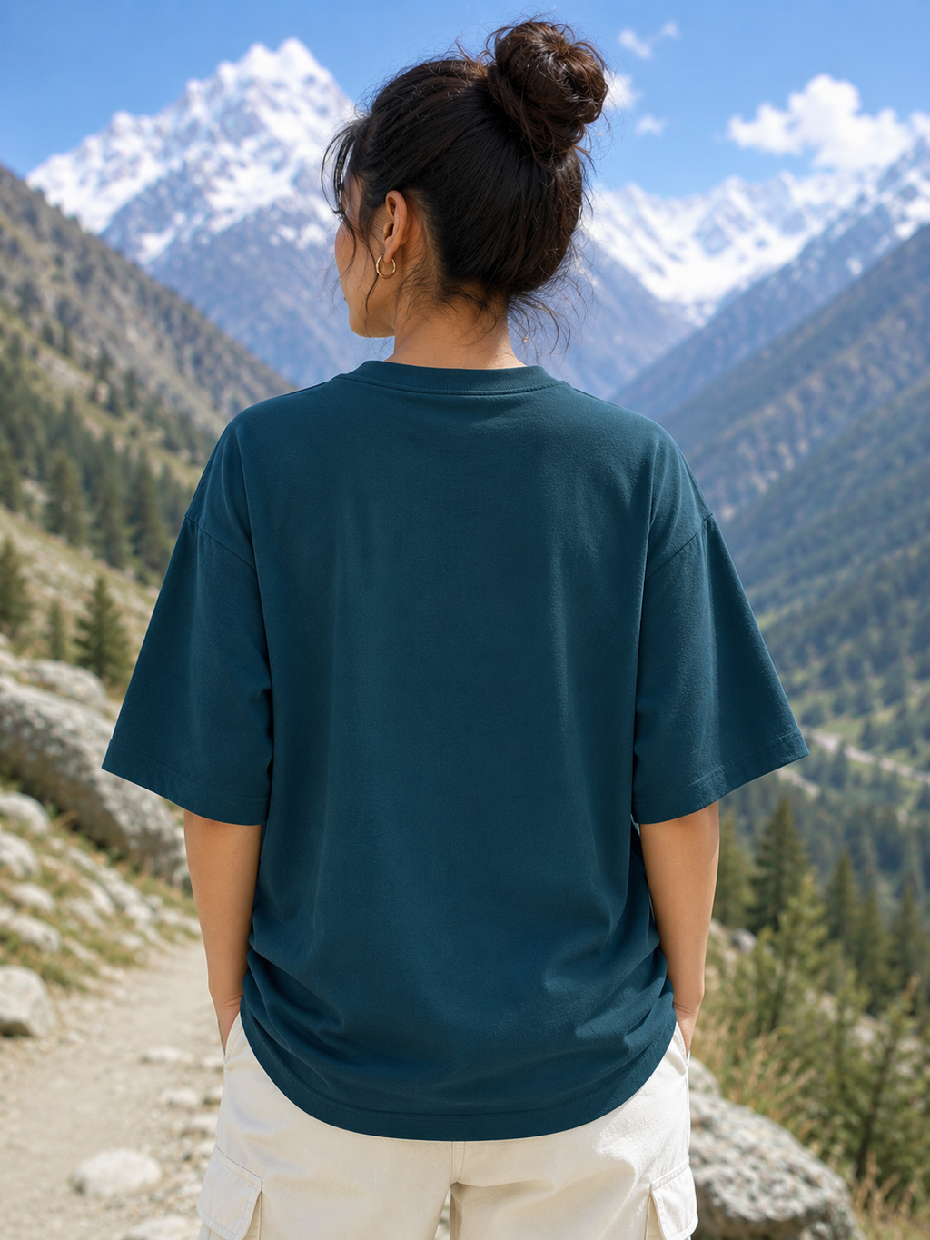 Women's Petrol Blue Classic Oversized T-Shirt.