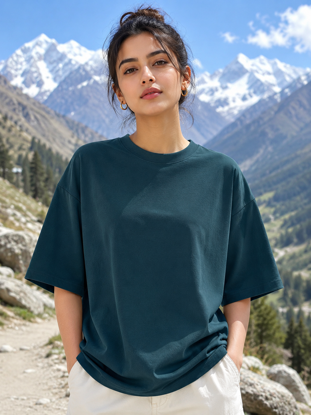 Women's Petrol Blue Classic Oversized T-Shirt.