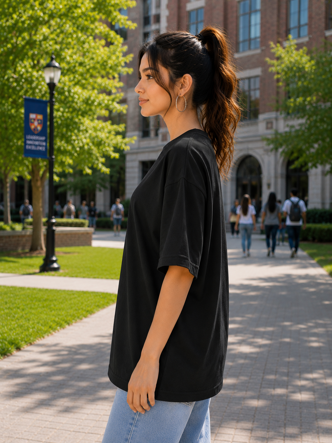 Women's Black Plain Oversized T-Shirt.