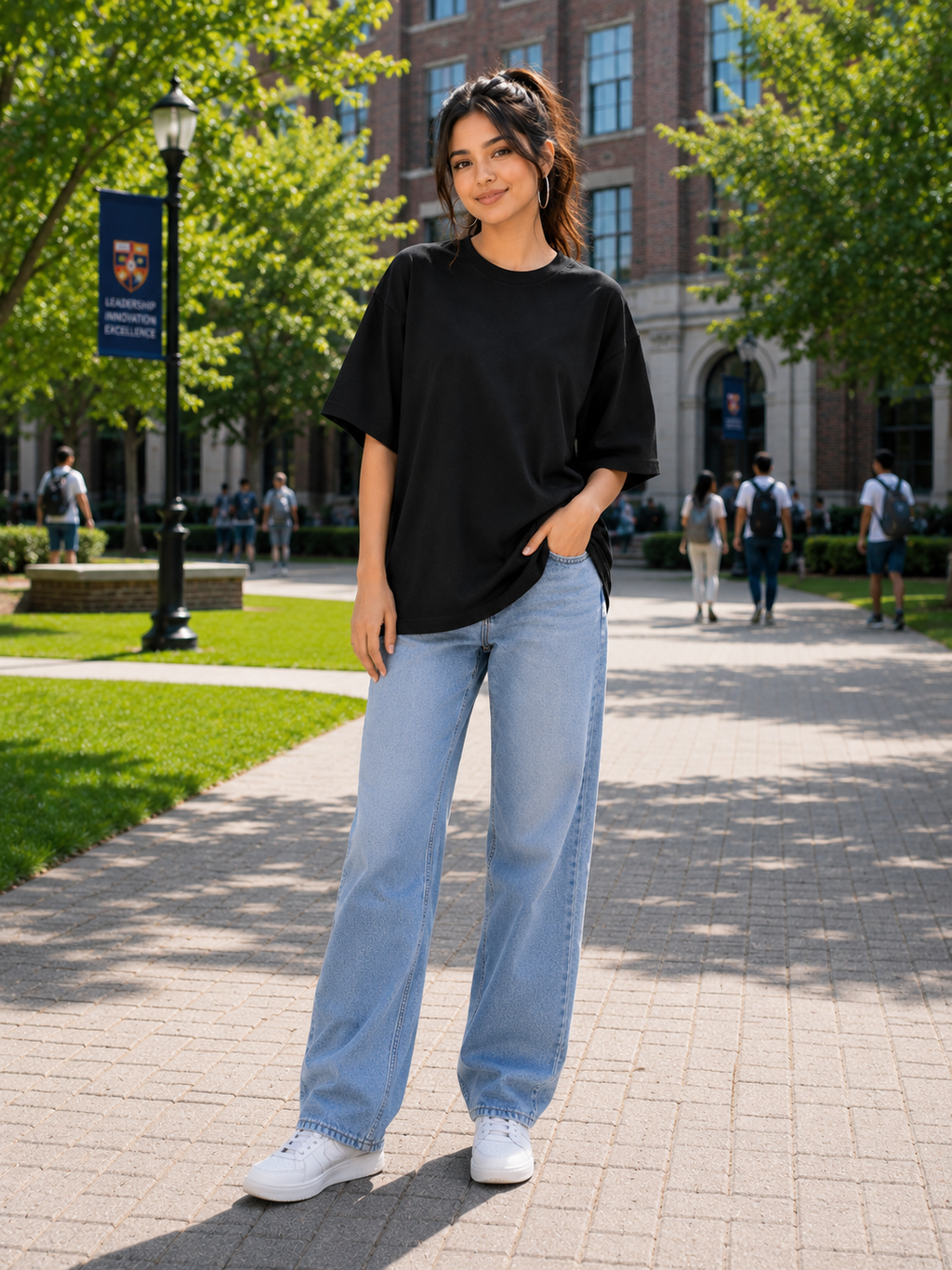 Women's Black Plain Oversized T-Shirt.