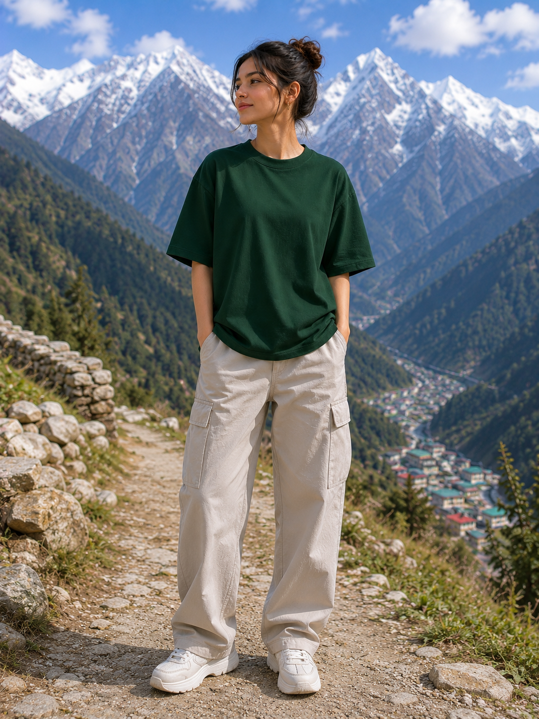 Women's Bottle Green Classic Oversized T-Shirt.