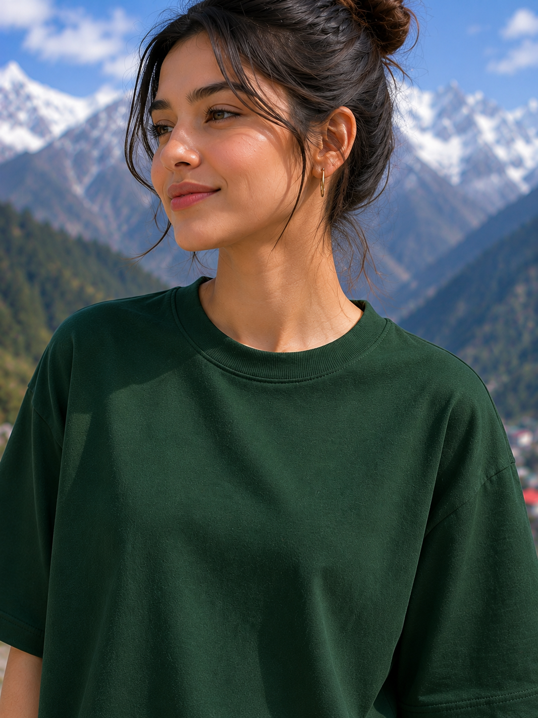 Women's Bottle Green Classic Oversized T-Shirt.