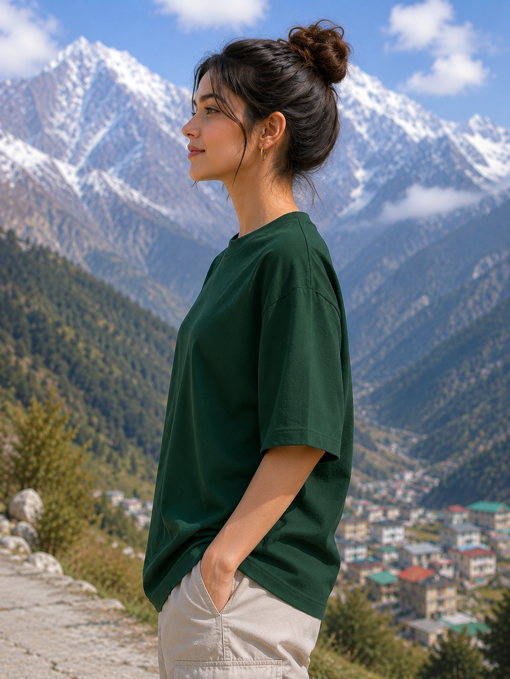 Women's Bottle Green Classic Oversized T-Shirt.