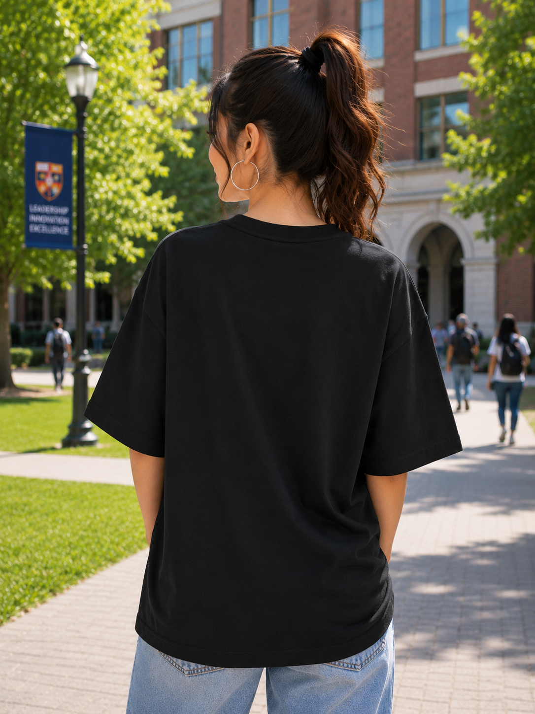 Women's Black Plain Oversized T-Shirt.