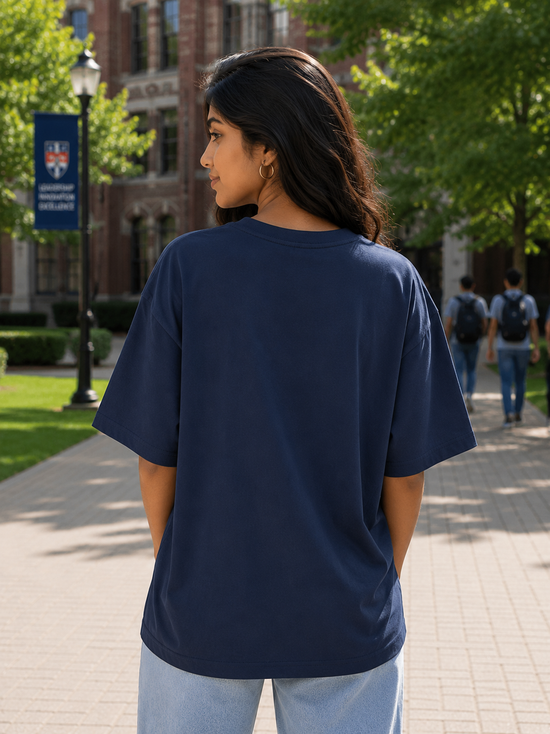Women's Navy Blue Plain Oversized T-Shirt.