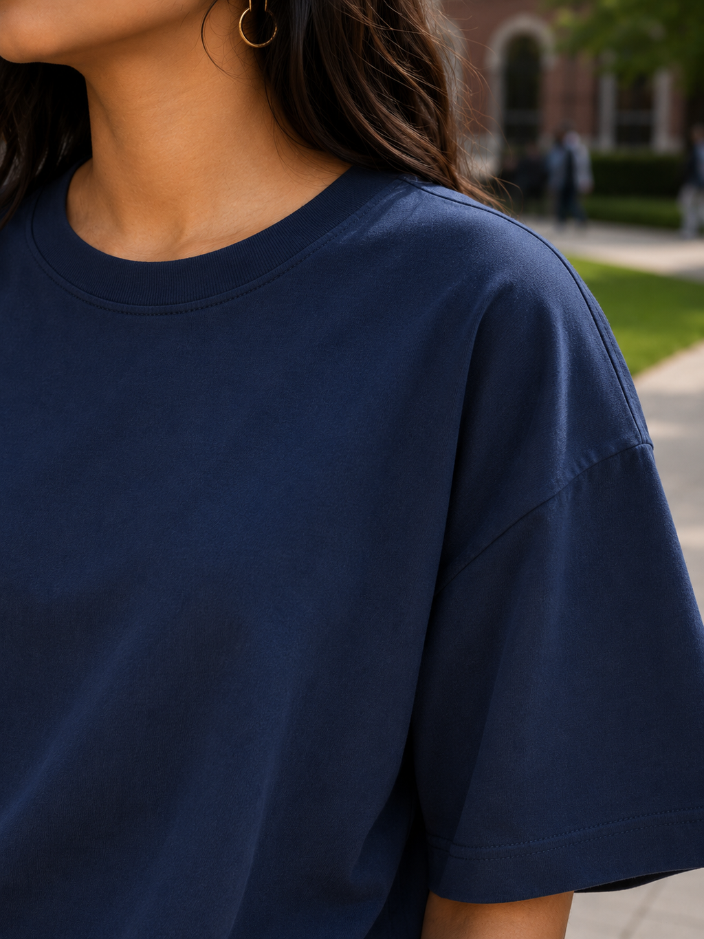 Women's Navy Blue Plain Oversized T-Shirt.
