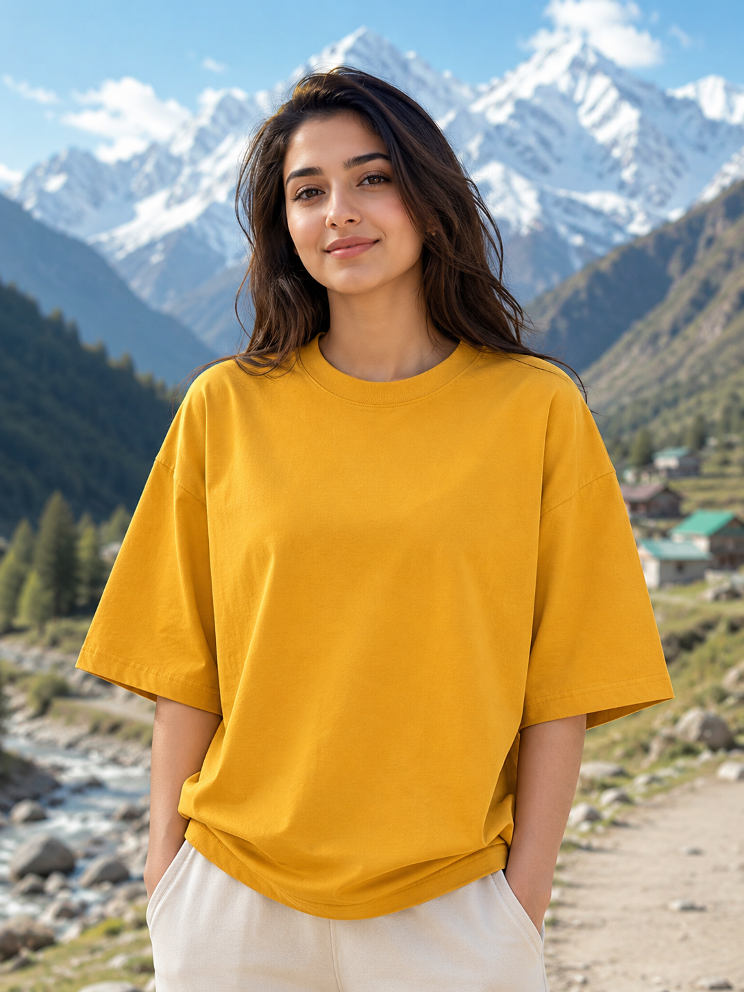 Women's Golden Yellow Classic Oversized T-Shirt.