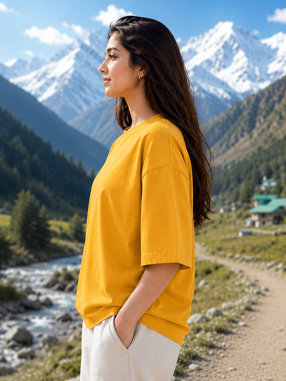 Women's Golden Yellow Classic Oversized T-Shirt.