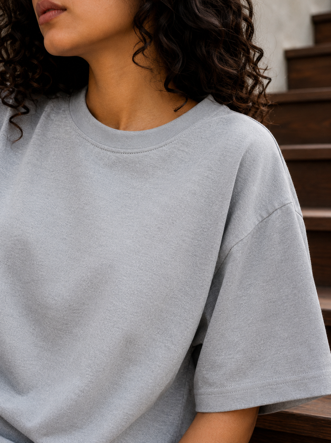 Women's Grey Melange Plain Oversized T-Shirt.