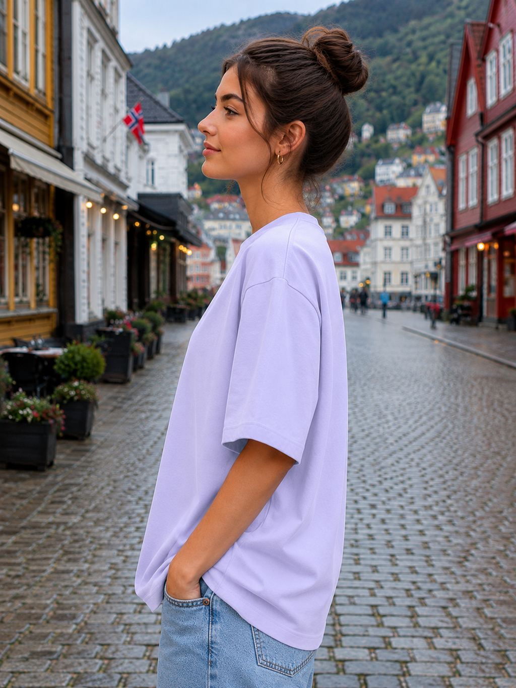 Women's Lavender Plain Oversized T-Shirt.