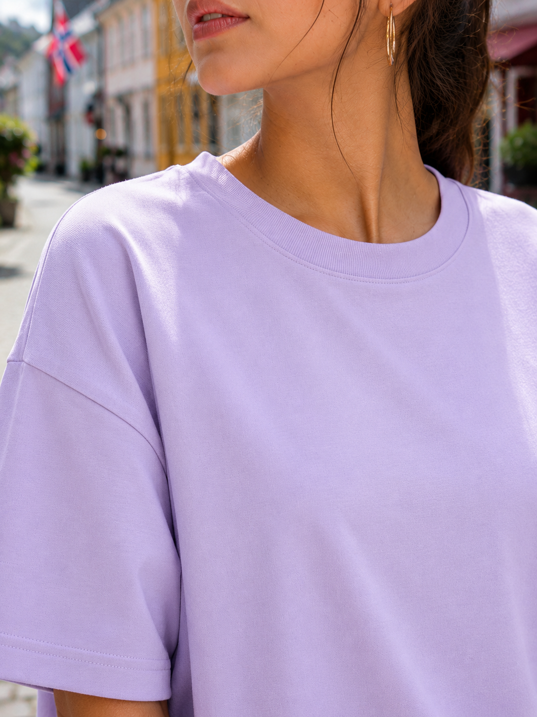 Women's Lavender Plain Oversized T-Shirt.