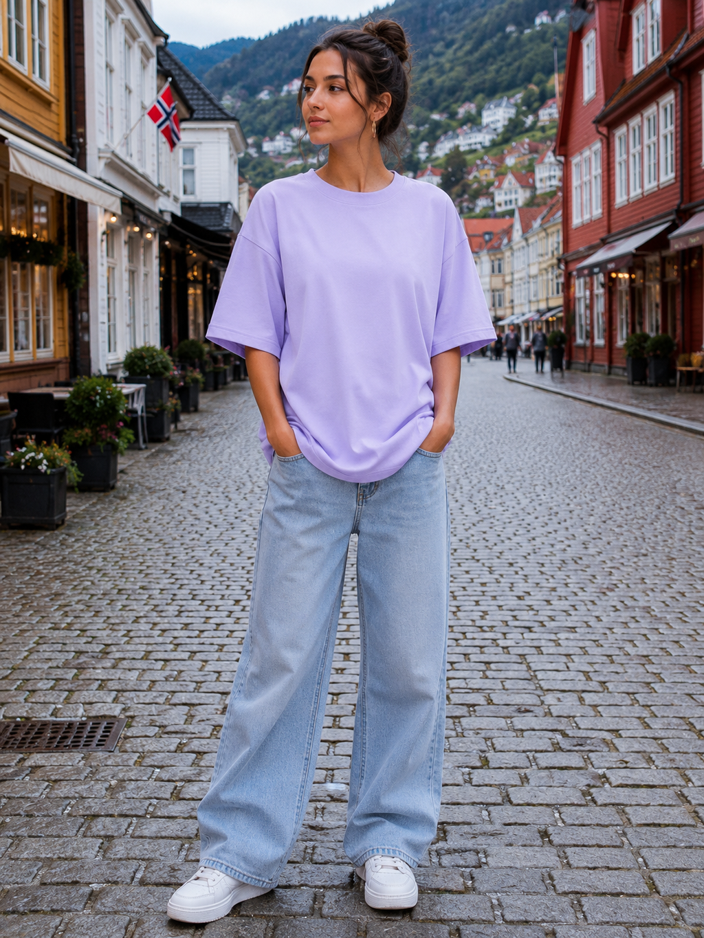 Women's Lavender Plain Oversized T-Shirt.