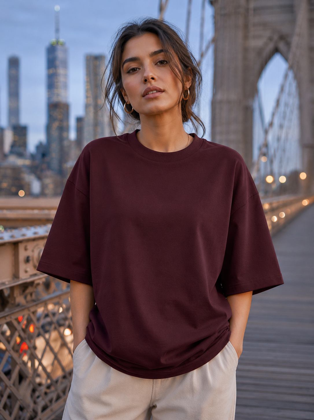 Women's Maroon Classic Oversized T-Shirt.