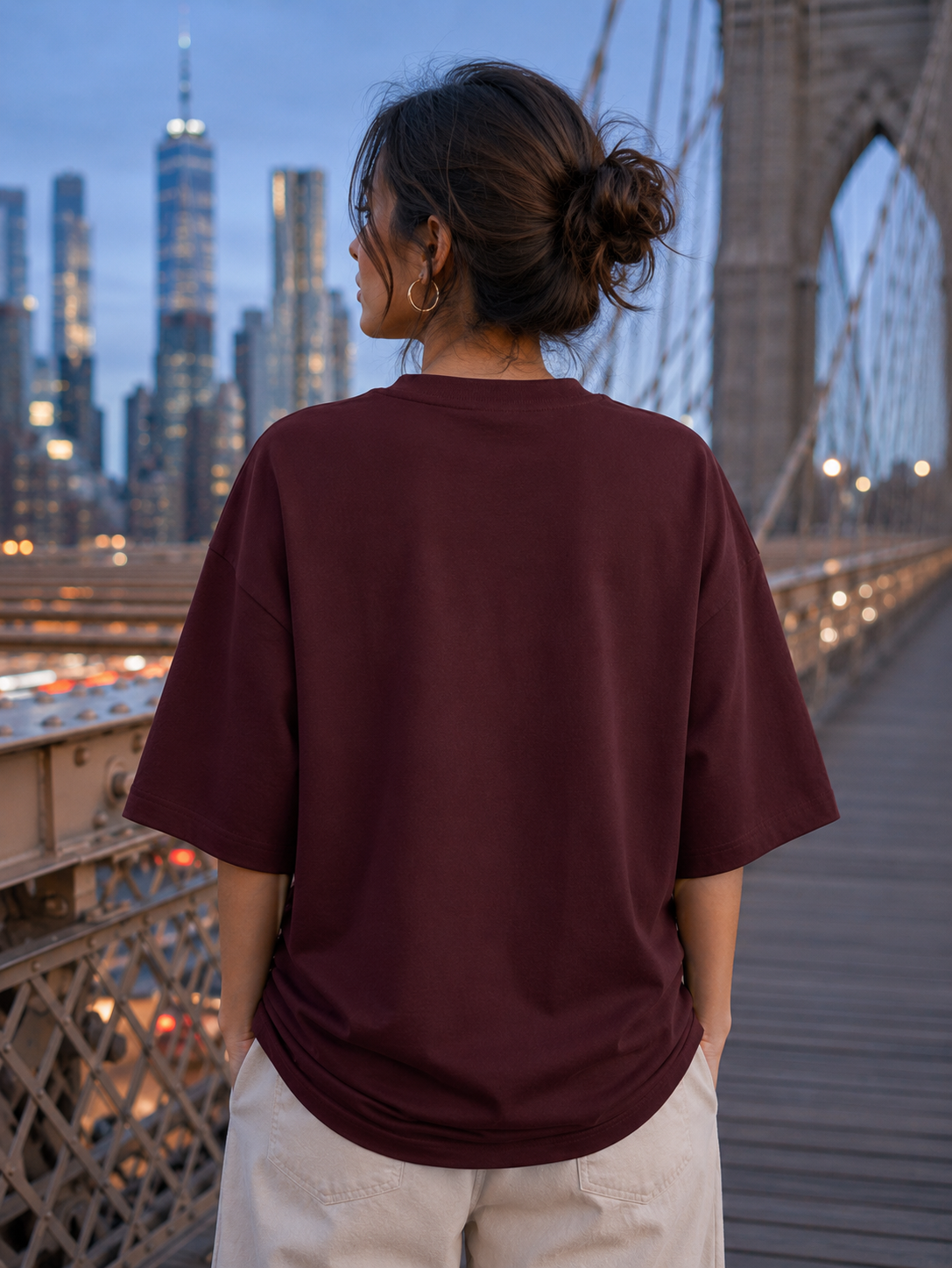 Women's Maroon Classic Oversized T-Shirt.