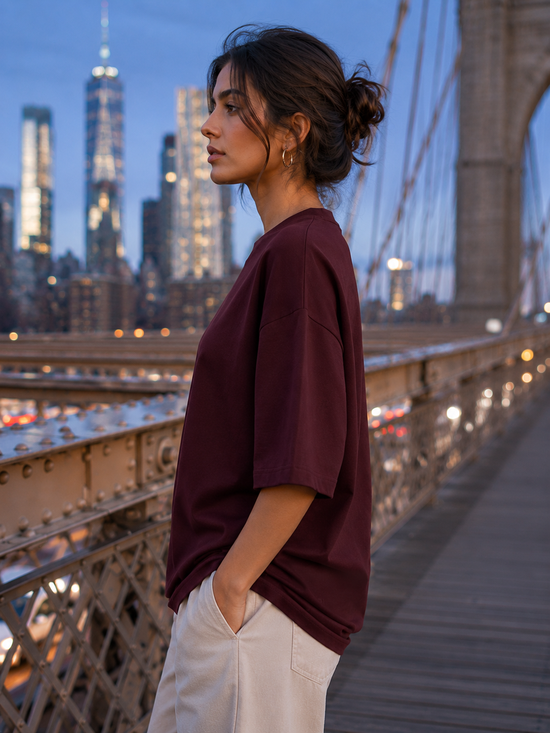 Women's Maroon Classic Oversized T-Shirt.