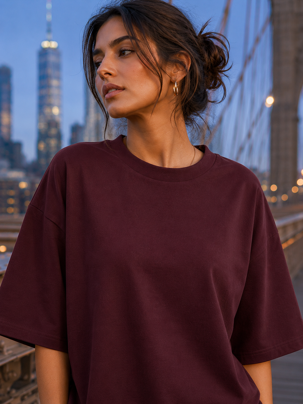 Women's Maroon Classic Oversized T-Shirt.