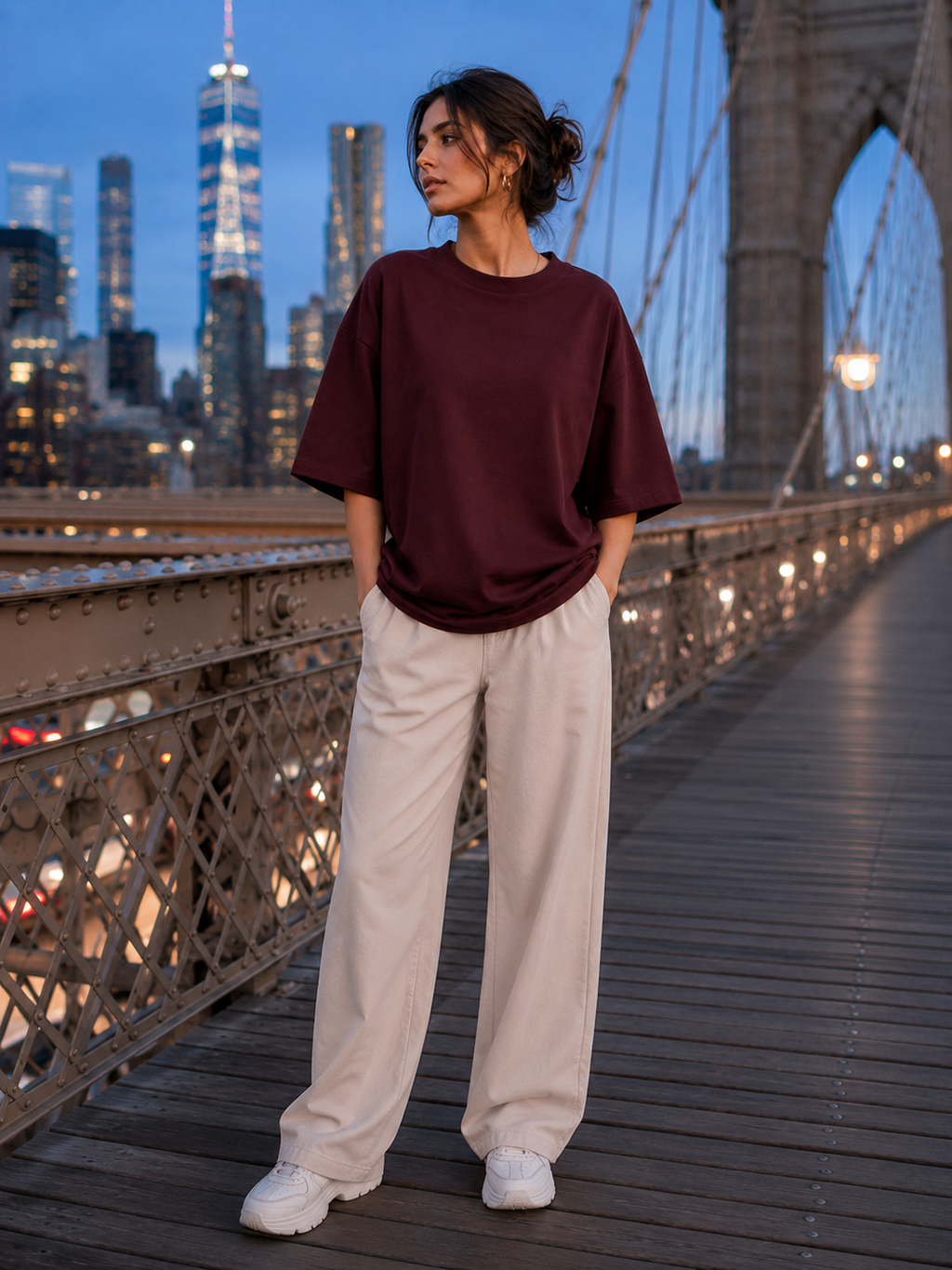 Women's Maroon Classic Oversized T-Shirt.