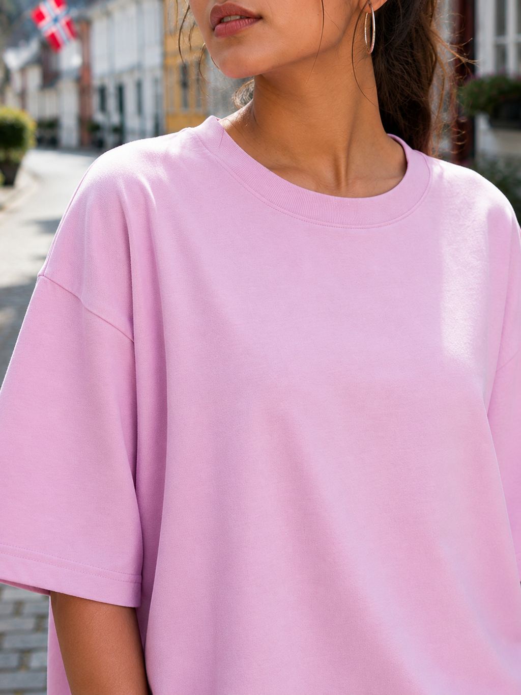 Women's Light Baby Pink Plain Oversized T-Shirt.