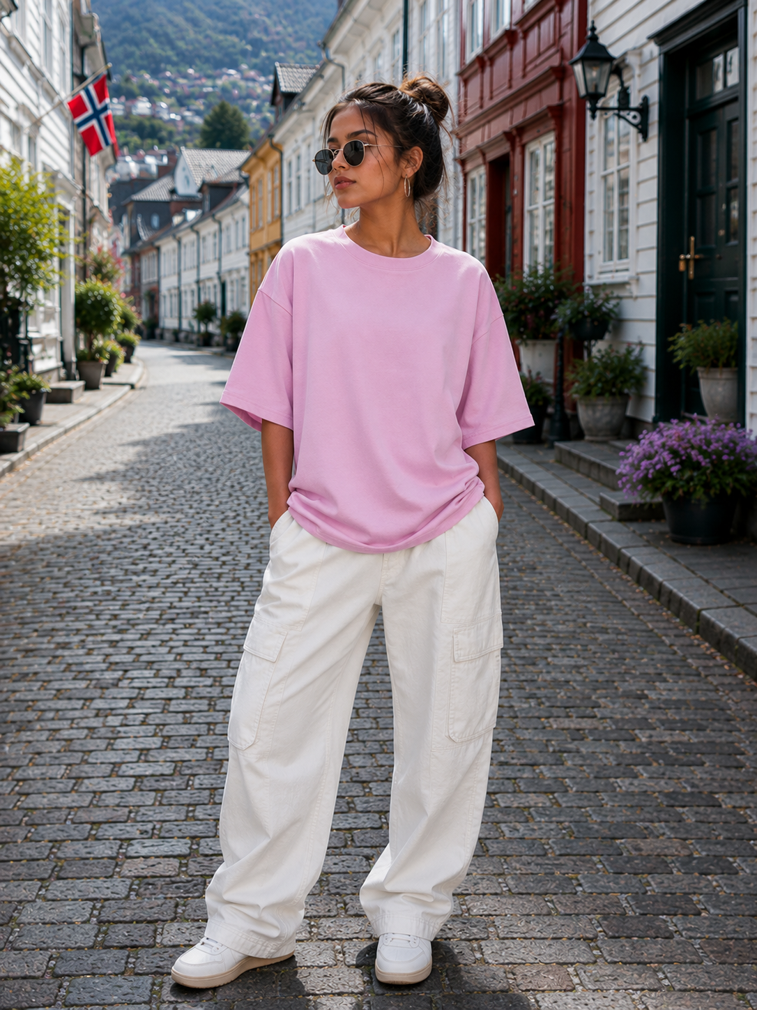 Women's Light Baby Pink Plain Oversized T-Shirt.