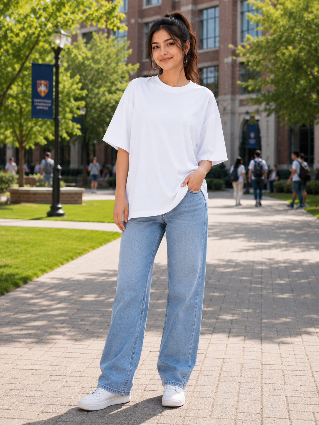 Women's White Plain Oversized T-Shirt.