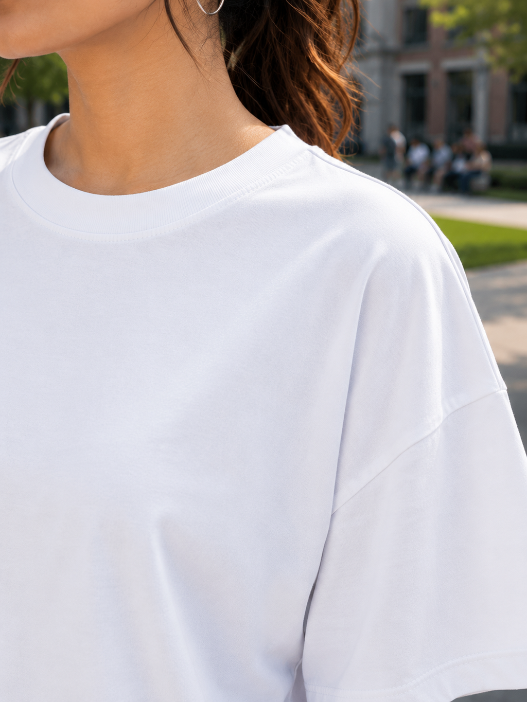 Women's White Plain Oversized T-Shirt.