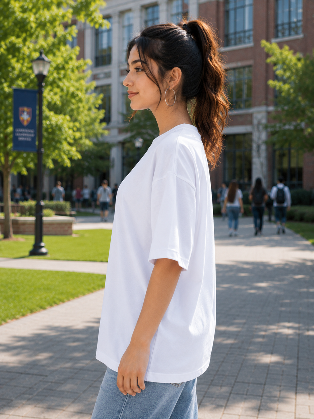 Women's White Plain Oversized T-Shirt.