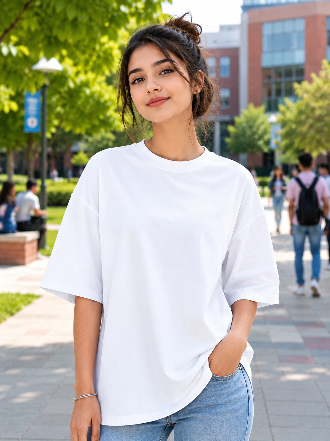 Women's White Plain Oversized T-Shirt.